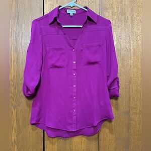EXPRESS Magenta Portofino Blouse Button-down Shirt